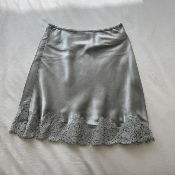 unbranded Dresses & Skirts - Grayblue real silk midi skirt with lace trim